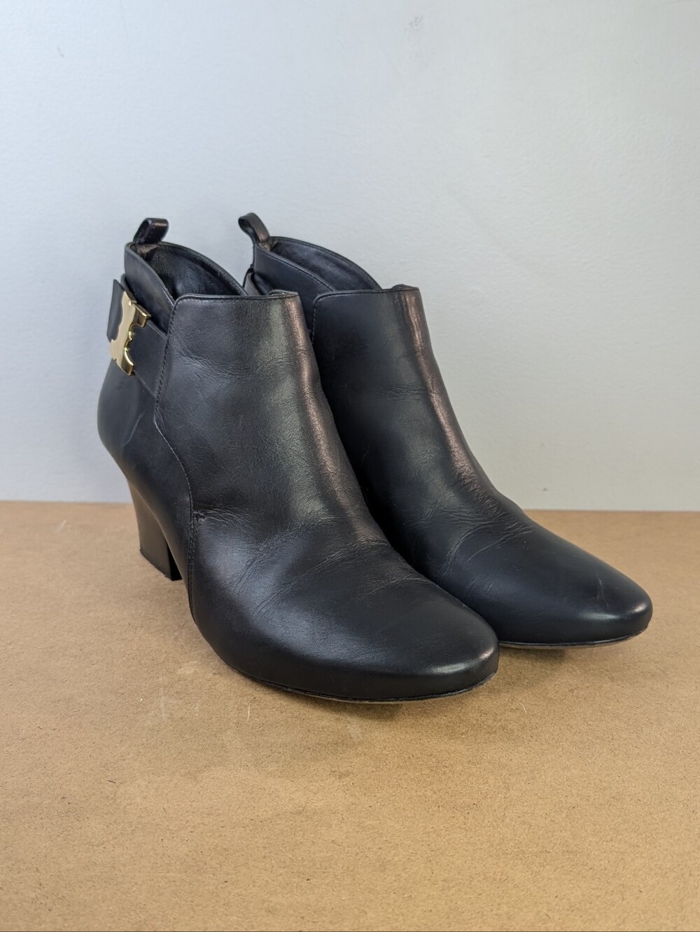 Tory Burch | Black Leather Heeled Ankle Boots, Size 10